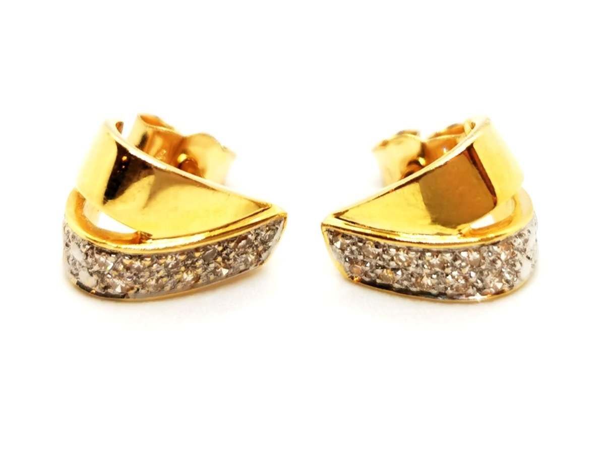 Boucles d'oreilles Puces en 2 ors pavées diamants - Castafiore