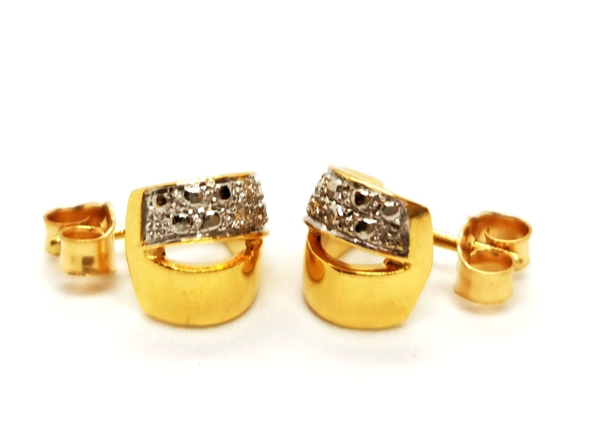 Boucles d'oreilles Puces en 2 ors pavées diamants - Castafiore