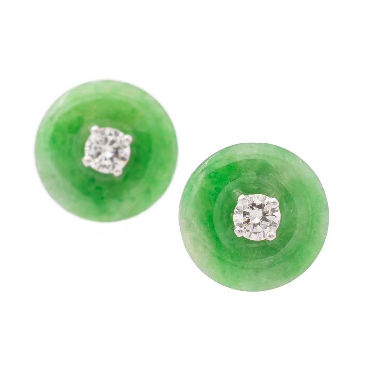 Boucles d'oreilles Puces en or blanc, jades jadéite et diamants - Castafiore