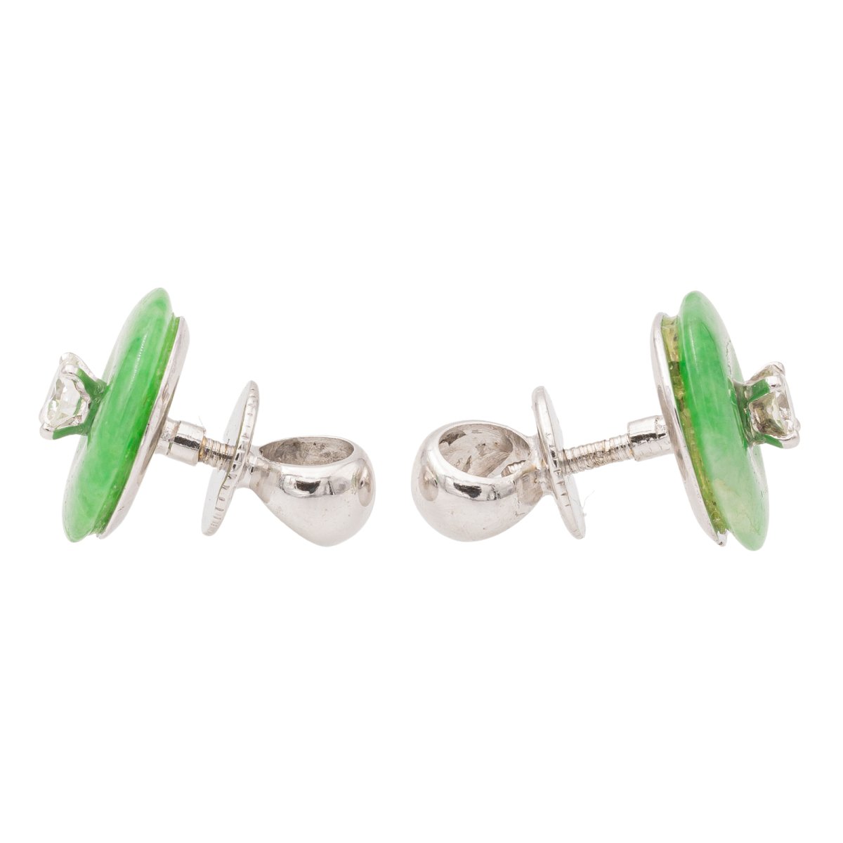 Boucles d'oreilles Puces en or blanc, jades jadéite et diamants - Castafiore