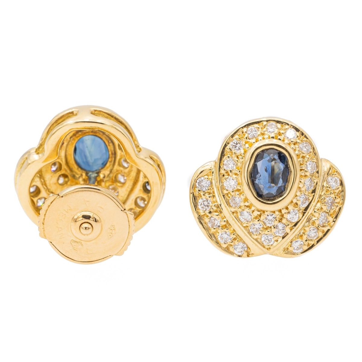 Boucles d'oreilles Puces en or jaune, saphirs et diamants - Castafiore