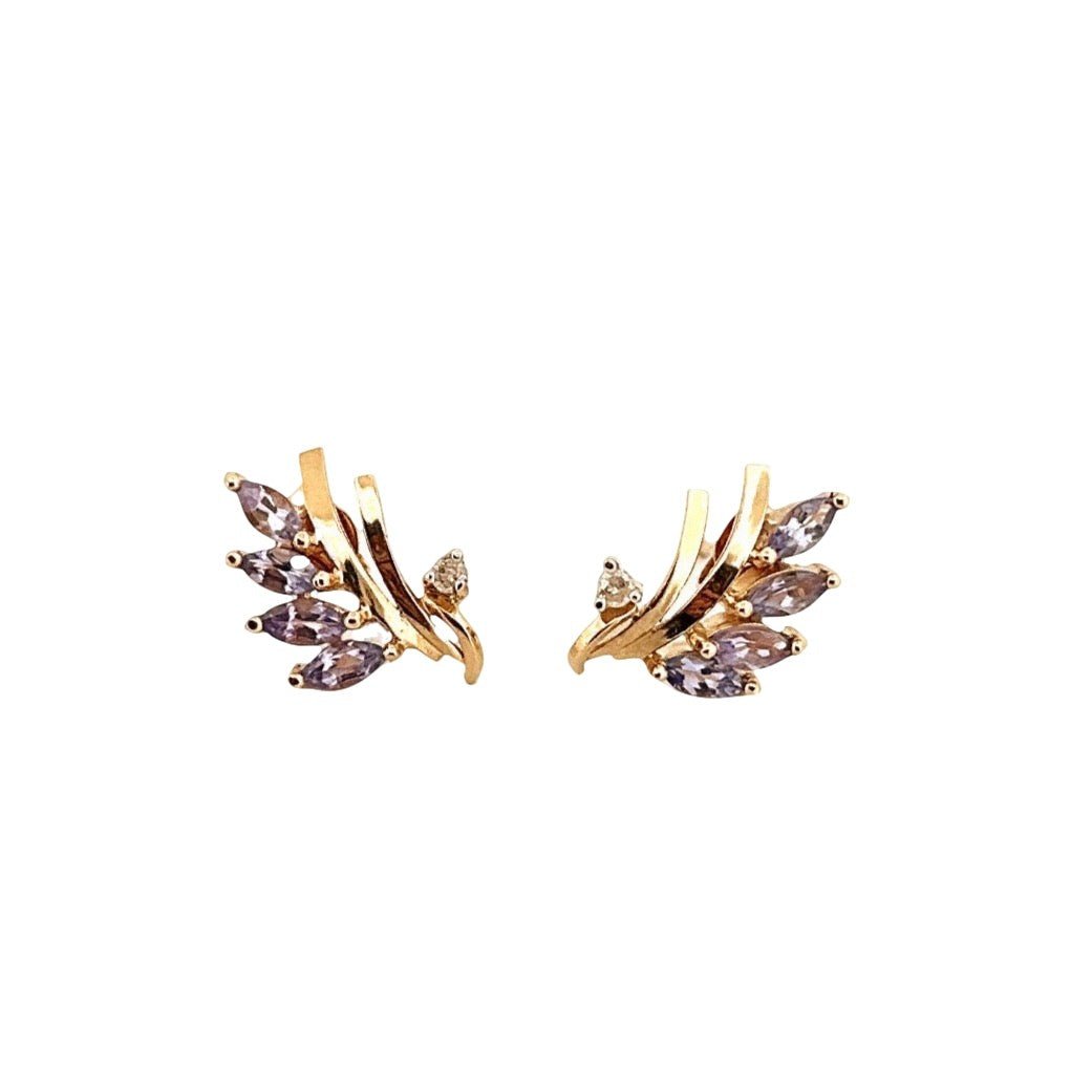 Boucles d'oreilles Puces en or jaune, tanzanites et diamants - Castafiore