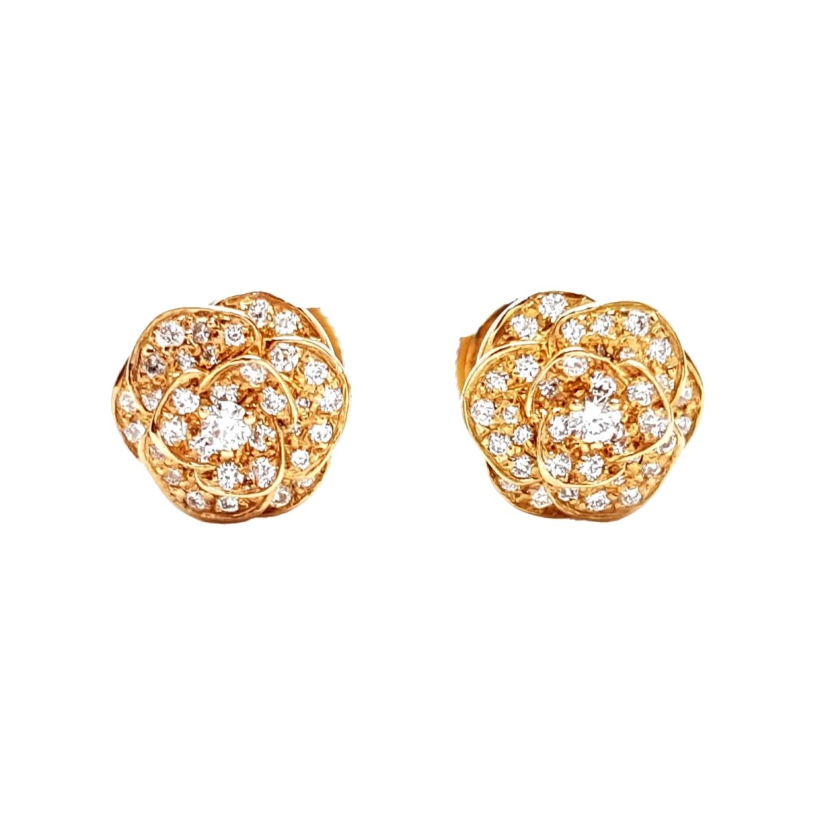 Boucles d'oreilles Puces fleur en or rose et diamants - Castafiore