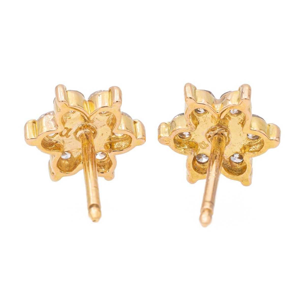 Boucles d'oreilles Puces fleurs en or jaune et diamants - Castafiore
