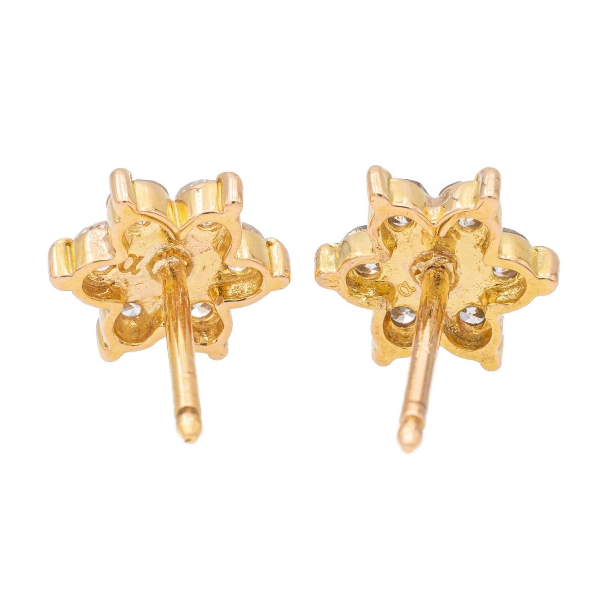Boucles d'oreilles Puces fleurs en or jaune et diamants - Castafiore