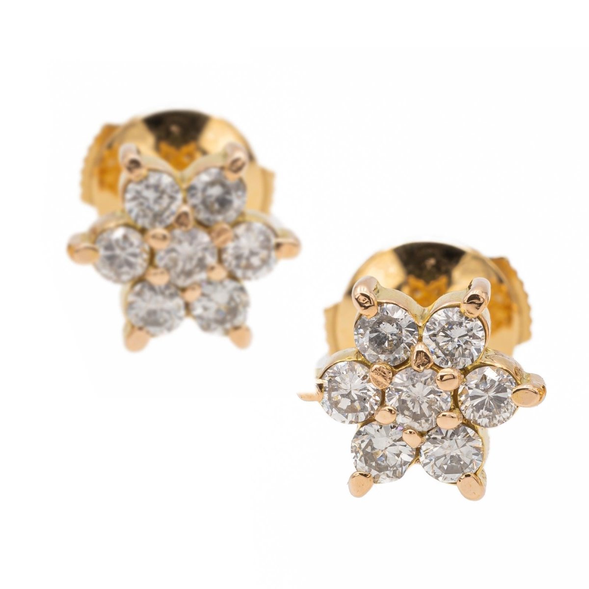 Boucles d'oreilles Puces fleurs en or jaune et diamants - Castafiore