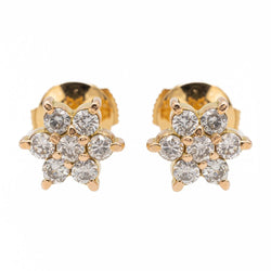 Boucles d'oreilles Puces fleurs en or jaune et diamants - Castafiore