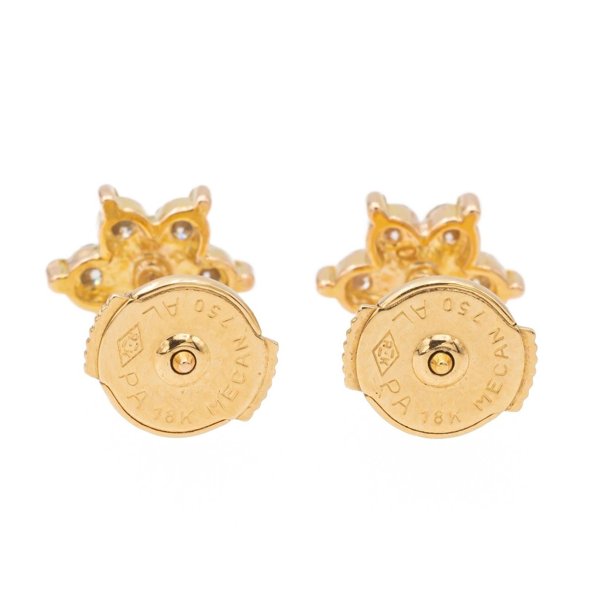 Boucles d'oreilles Puces fleurs en or jaune et diamants - Castafiore