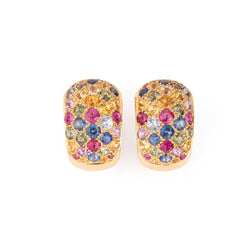 Boucles d'oreilles RENÉ BOIVIN en or jaune et saphirs de couleurs - Castafiore