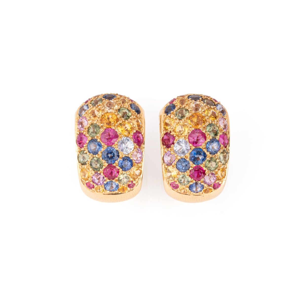 Boucles d'oreilles RENÉ BOIVIN en or jaune et saphirs de couleurs - Castafiore