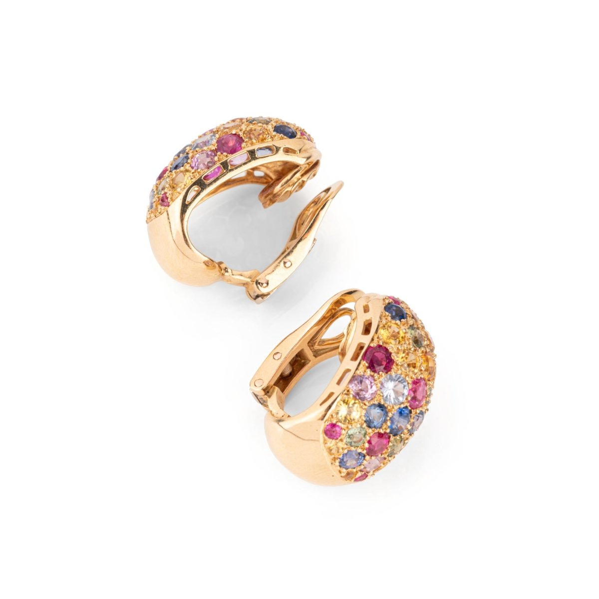 Boucles d'oreilles RENÉ BOIVIN en or jaune et saphirs de couleurs - Castafiore