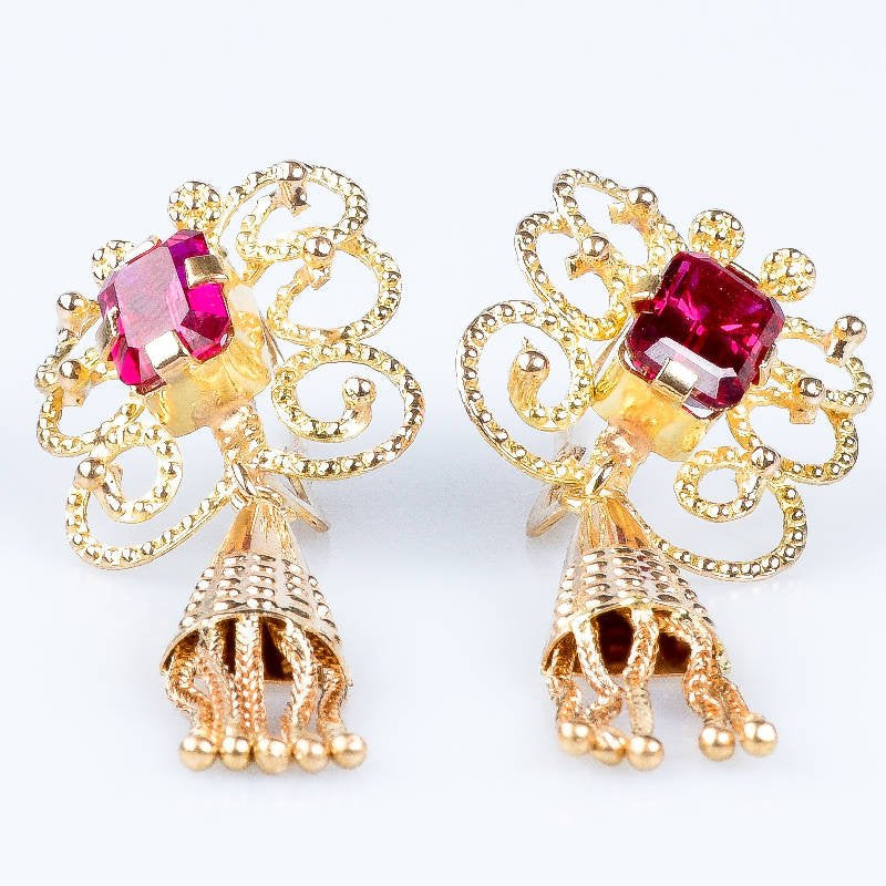 Boucles d'oreilles rubis en or jaune 18 carats - Castafiore