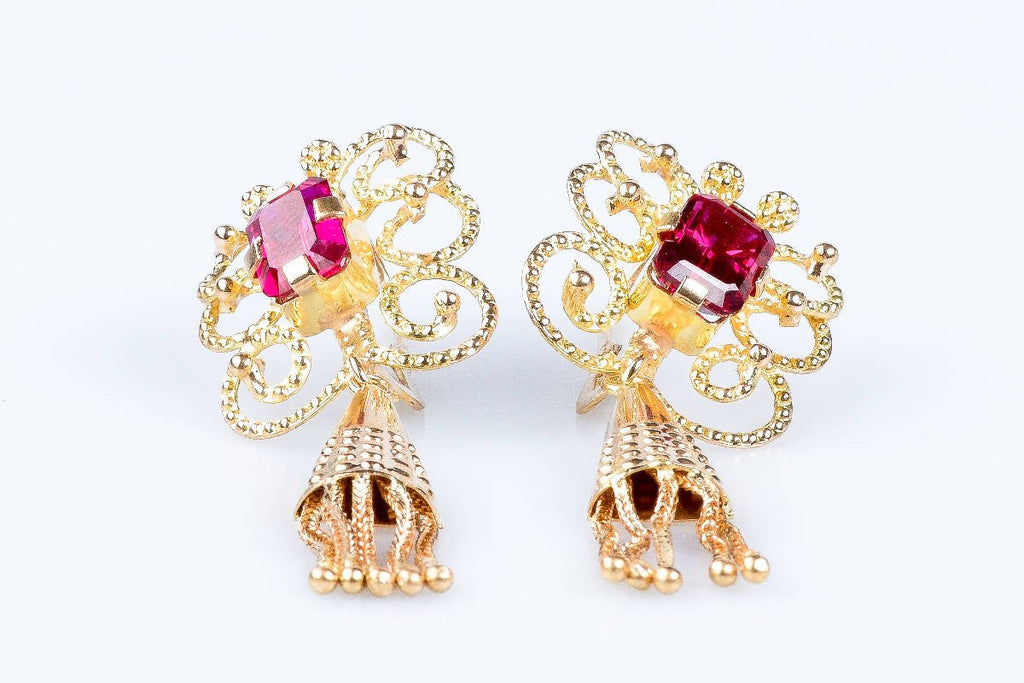Boucles d'oreilles rubis en or jaune 18 carats - Castafiore