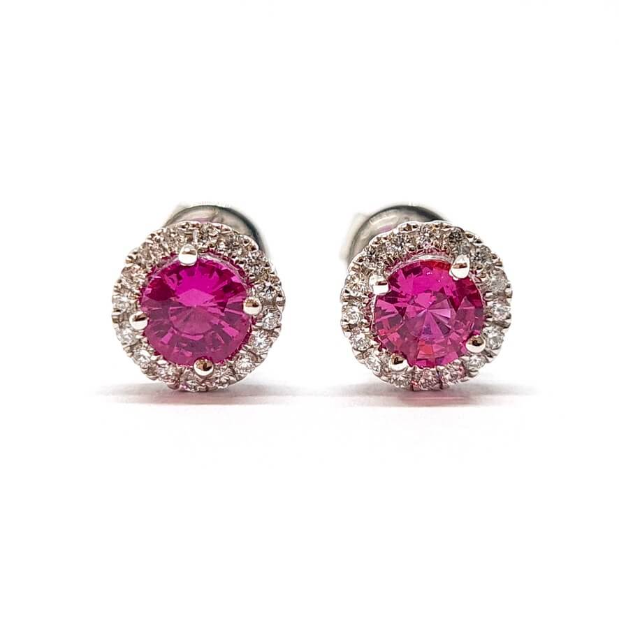 Boucles d’oreilles rubis rose diamants or blanc 18 carats - Castafiore