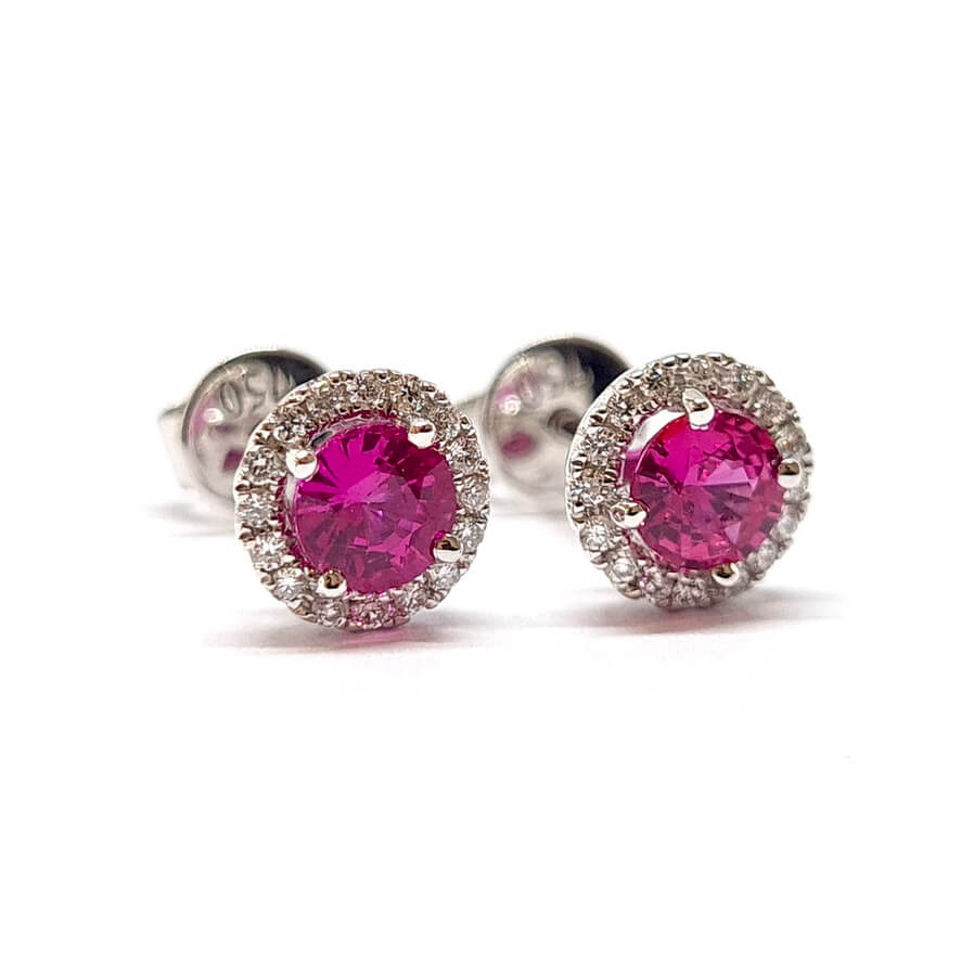 Boucles d’oreilles rubis rose diamants or blanc 18 carats - Castafiore