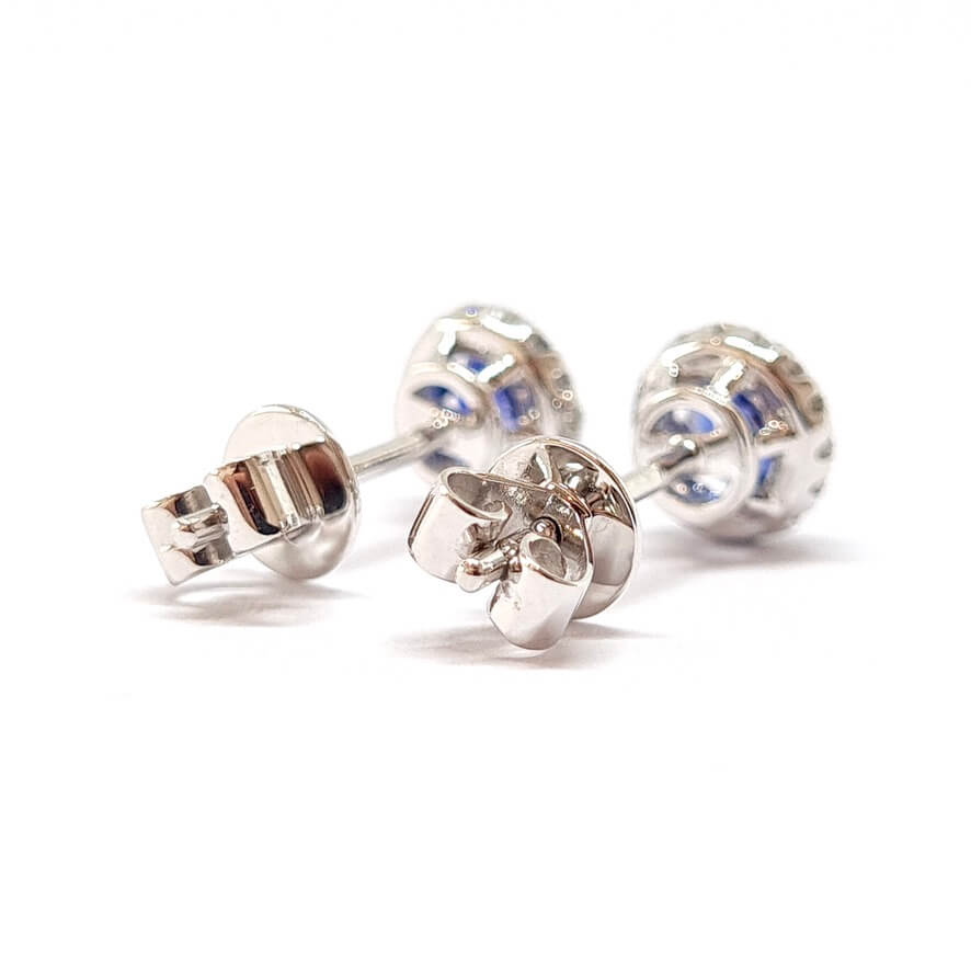 Boucles d’oreilles saphirs ronds diamants or blanc 18 carats - Castafiore