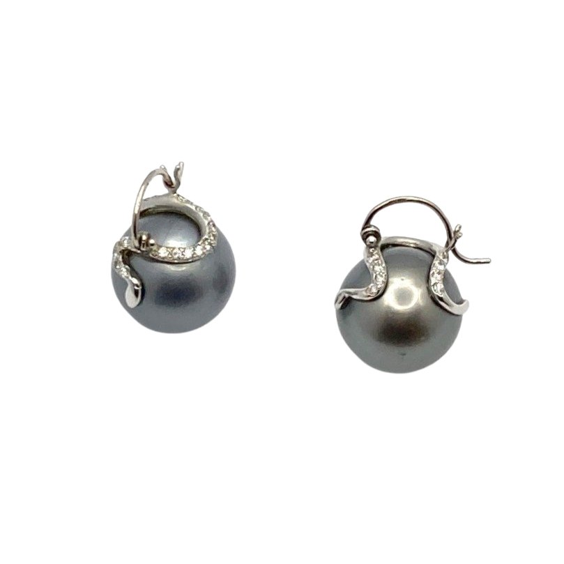 Boucles d'oreilles Serpent en or blanc et perles grises - Castafiore