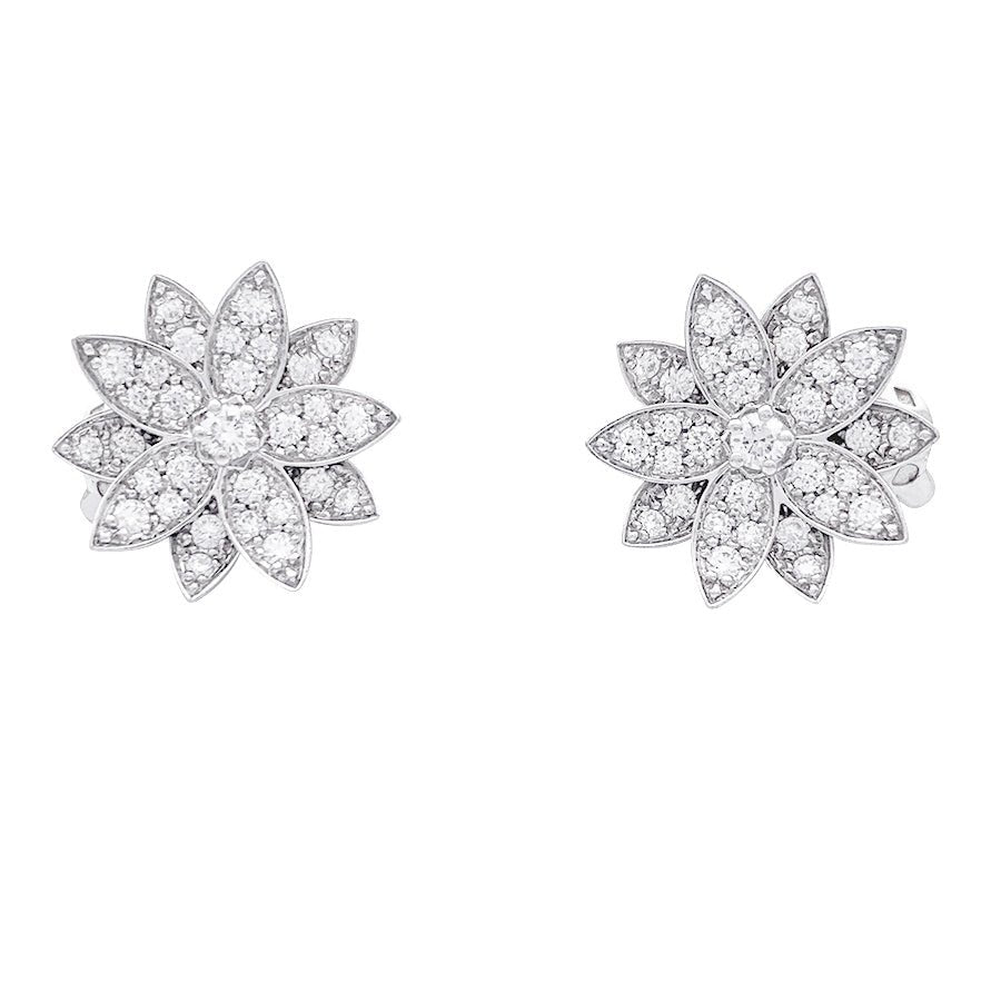 Boucles d'oreilles VAN CLEEF & ARPELS "Lotus" or blanc, diamants - Castafiore
