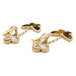 Boucles d'oreilles VAN CLEEF & ARPELS "Lucky Alhambra" or jaune, nacre blanche, oeil de tigre - Castafiore