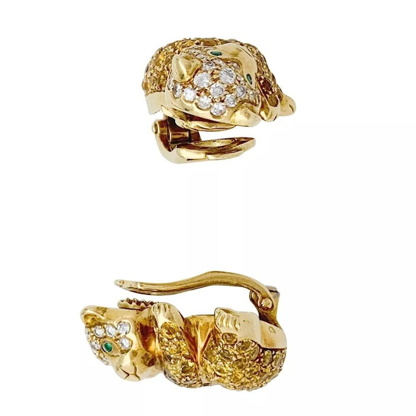 Boucles d’oreilles VAN CLEEF & ARPELS "Oursons" en or jaune, saphir et diamants - Castafiore