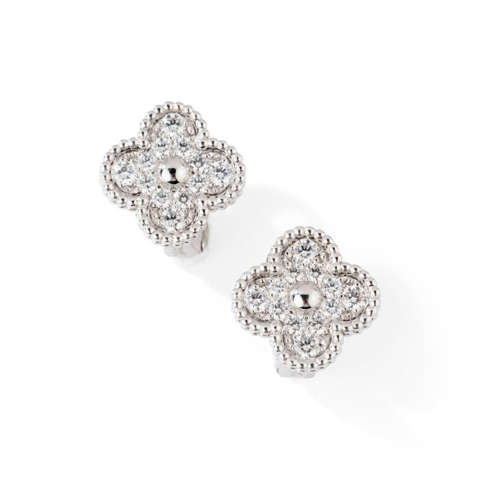 Boucles d'oreilles VAN CLEEF & ARPELS "Vintage Alhambra" en or blanc et diamant - Castafiore