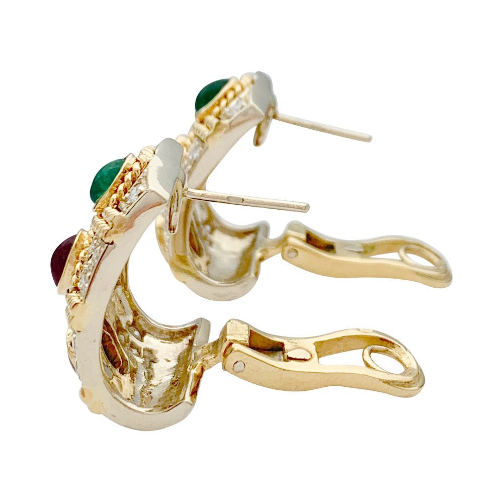 Boucles d'oreilles vintage, deux ors, pierres précieuses - Castafiore