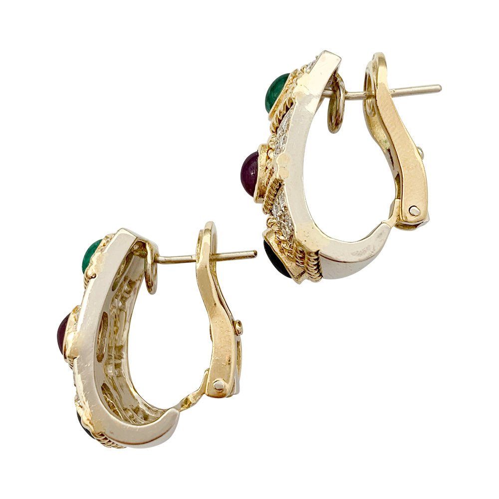 Boucles d'oreilles vintage, deux ors, pierres précieuses - Castafiore