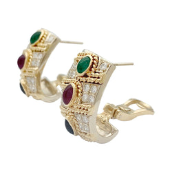 Boucles d'oreilles vintage, deux ors, pierres précieuses - Castafiore