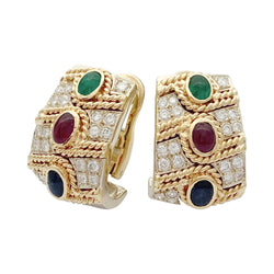 Boucles d'oreilles vintage, deux ors, pierres précieuses - Castafiore