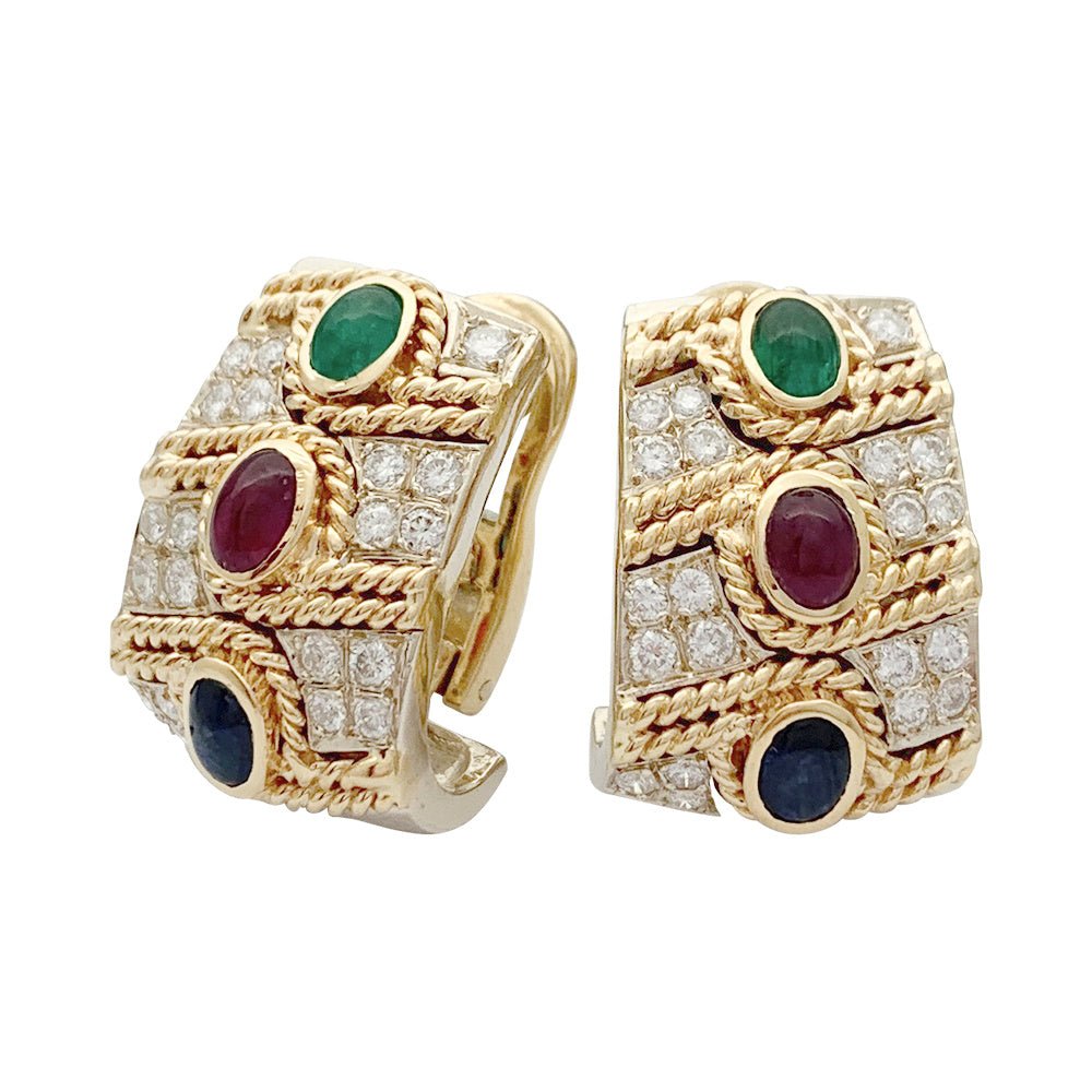 Boucles d'oreilles vintage, deux ors, pierres précieuses - Castafiore