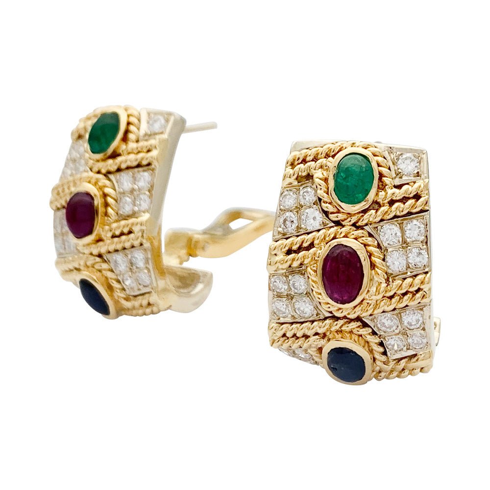 Boucles d'oreilles vintage, deux ors, pierres précieuses - Castafiore