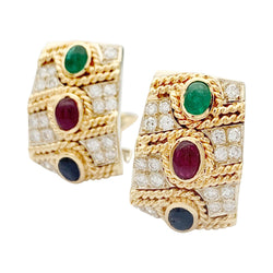 Boucles d'oreilles vintage, deux ors, pierres précieuses - Castafiore