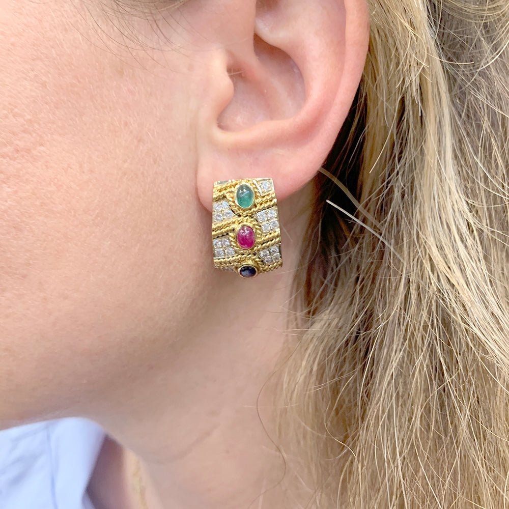 Boucles d'oreilles vintage, deux ors, pierres précieuses - Castafiore