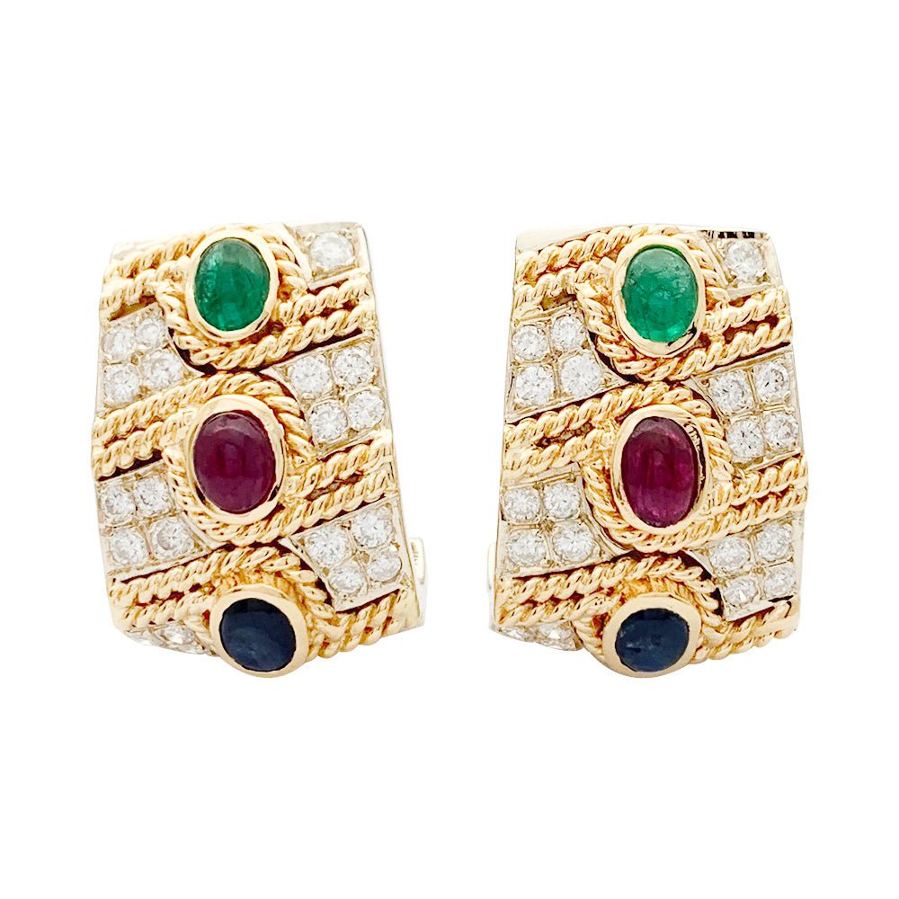 Boucles d'oreilles vintage, deux ors, pierres précieuses - Castafiore
