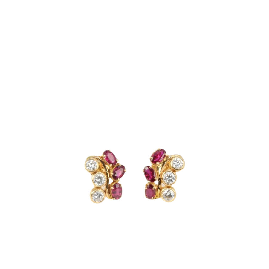Boucles d’oreilles vintage en or, diamants et grenats - Castafiore