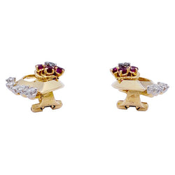 Boucles d'oreilles vintage, "Feuilles", or rose, diamants, rubis - Castafiore