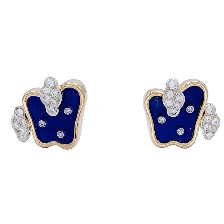 Boucles d'oreilles vintage, or jaune, lapis lazuli, diamants - Castafiore