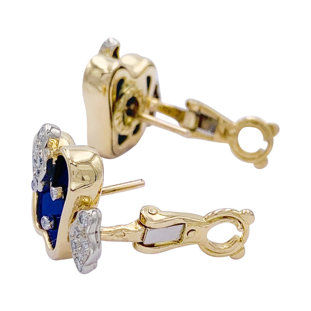 Boucles d'oreilles vintage, or jaune, lapis lazuli, diamants - Castafiore