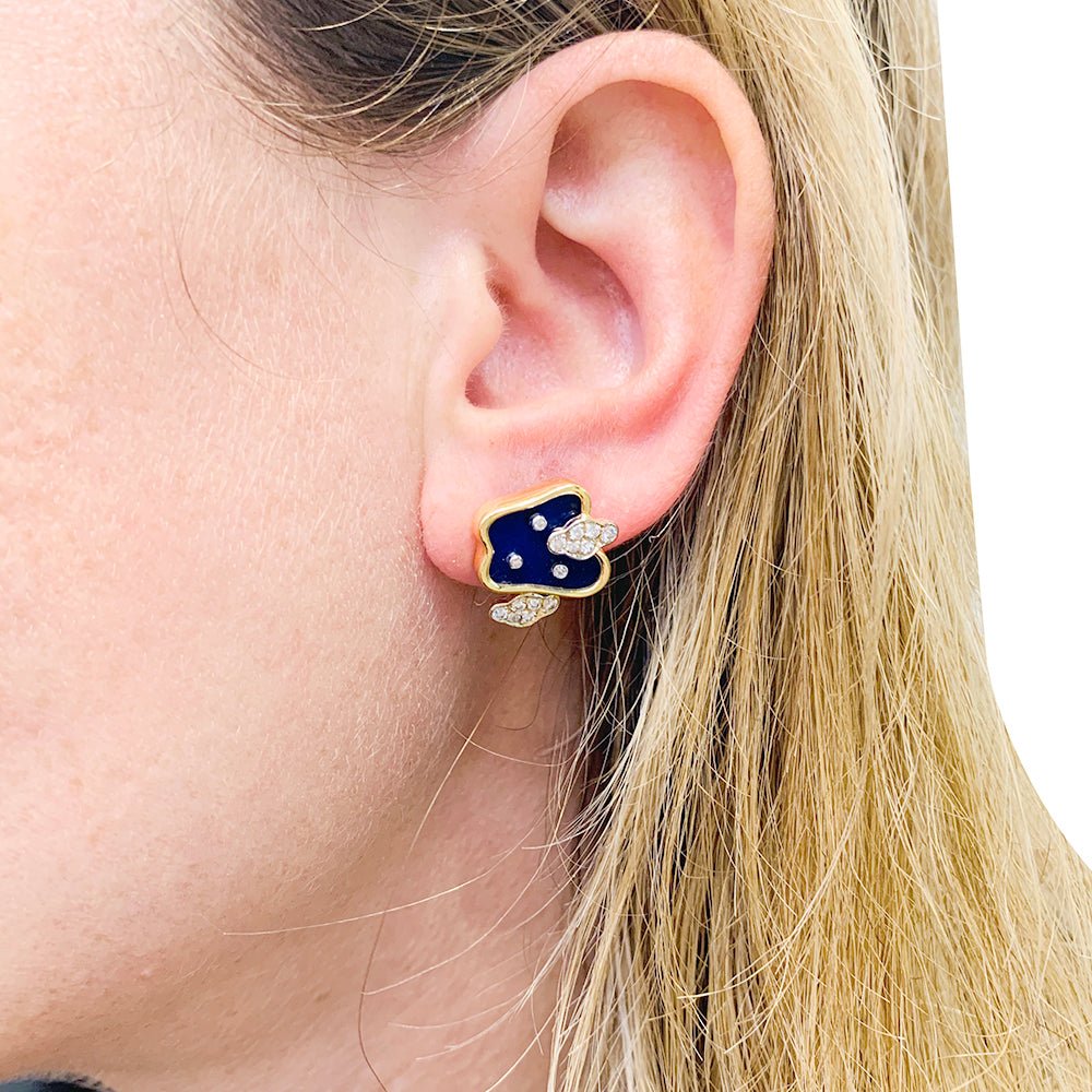 Boucles d'oreilles vintage, or jaune, lapis lazuli, diamants - Castafiore
