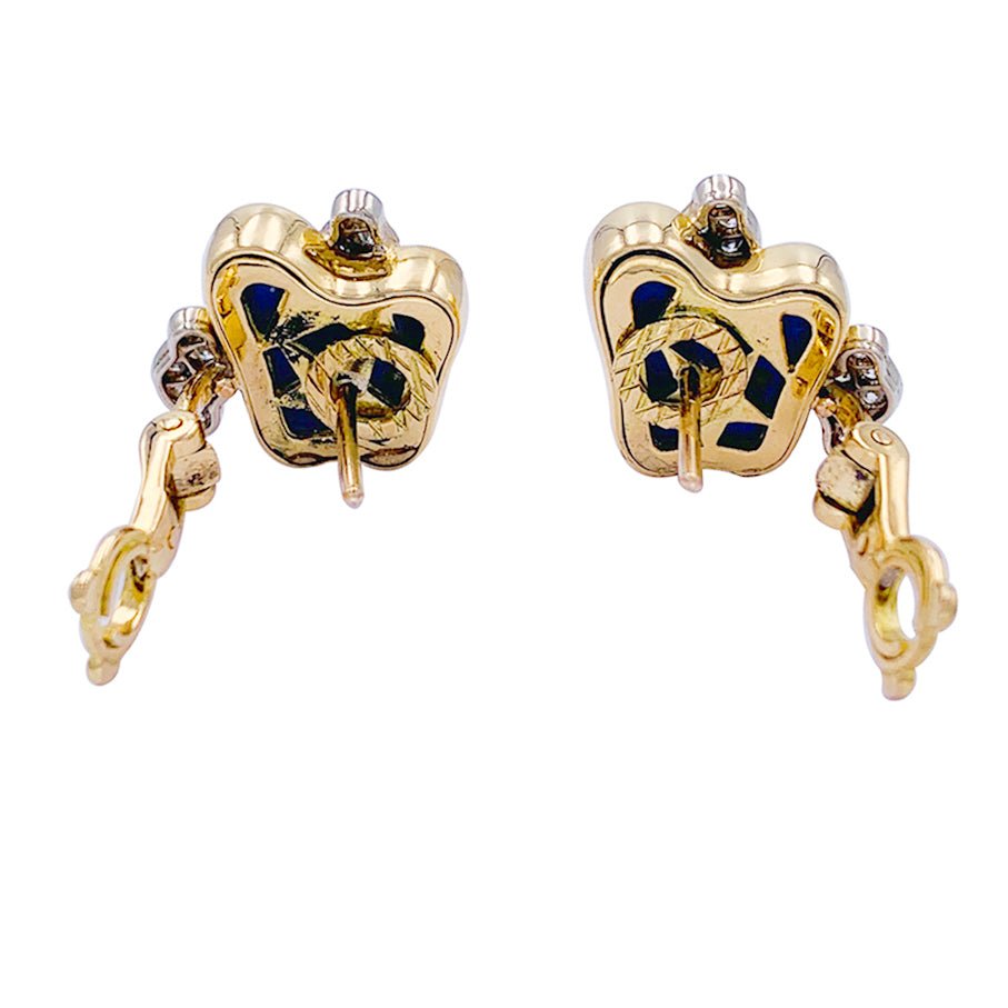 Boucles d'oreilles vintage, or jaune, lapis lazuli, diamants - Castafiore