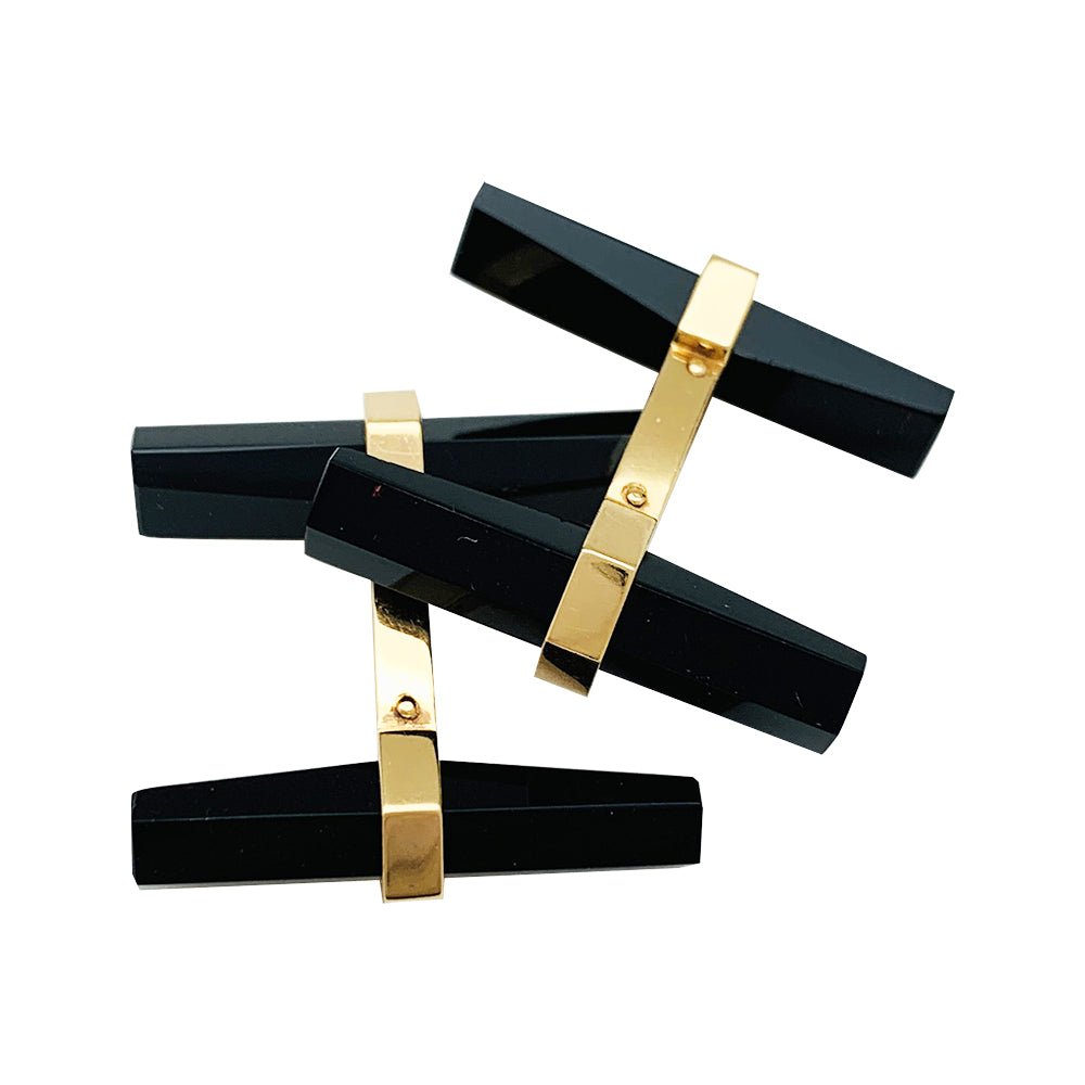 Boutons de manchette Cartier en or jaune, acier, onyx et aventurine - Castafiore