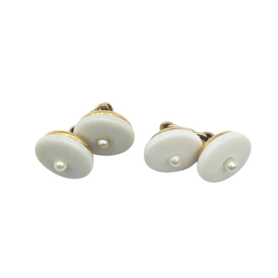 Boutons de manchette en or jaune et résine blanche - Castafiore