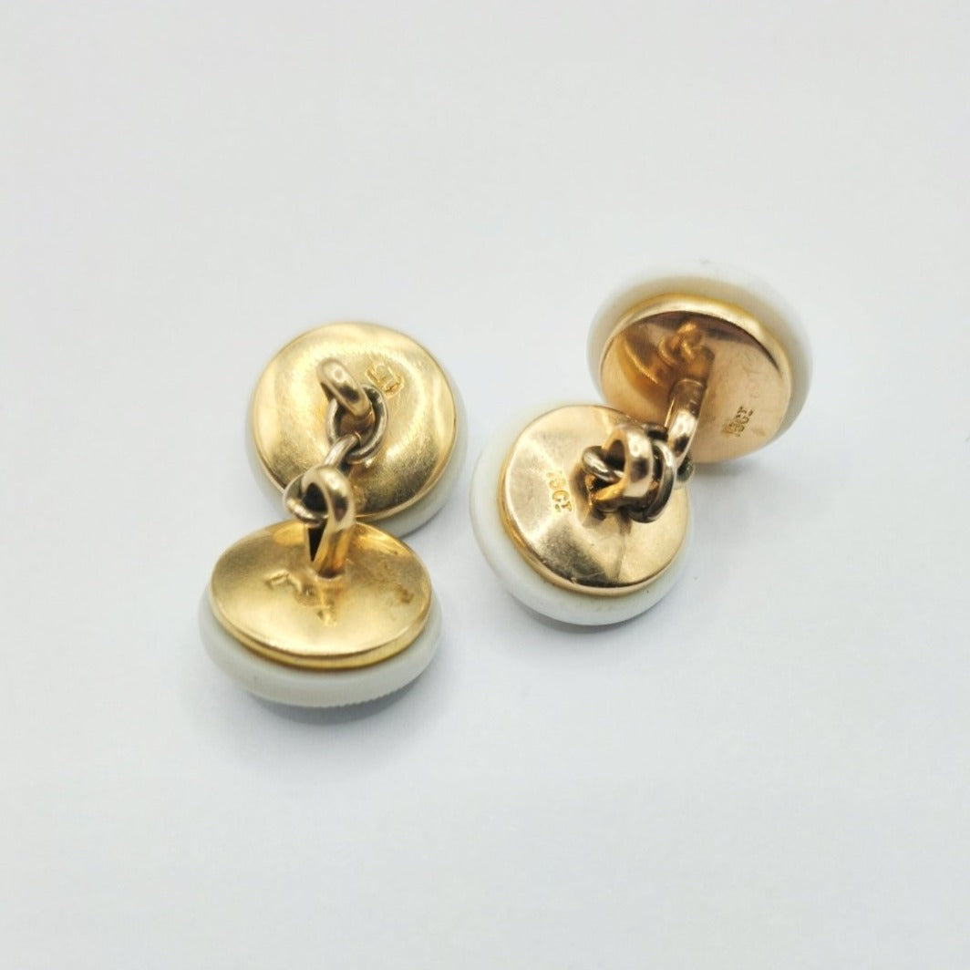 Boutons de manchette en or jaune et résine blanche - Castafiore