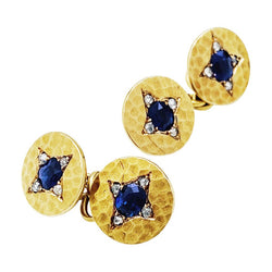 Boutons de manchette en or jaune, saphirs et diamants - Castafiore