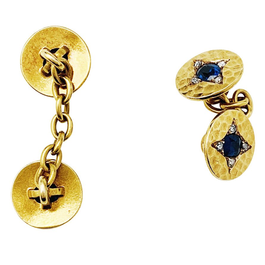 Boutons de manchette en or jaune, saphirs et diamants - Castafiore