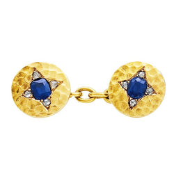 Boutons de manchette en or jaune, saphirs et diamants - Castafiore
