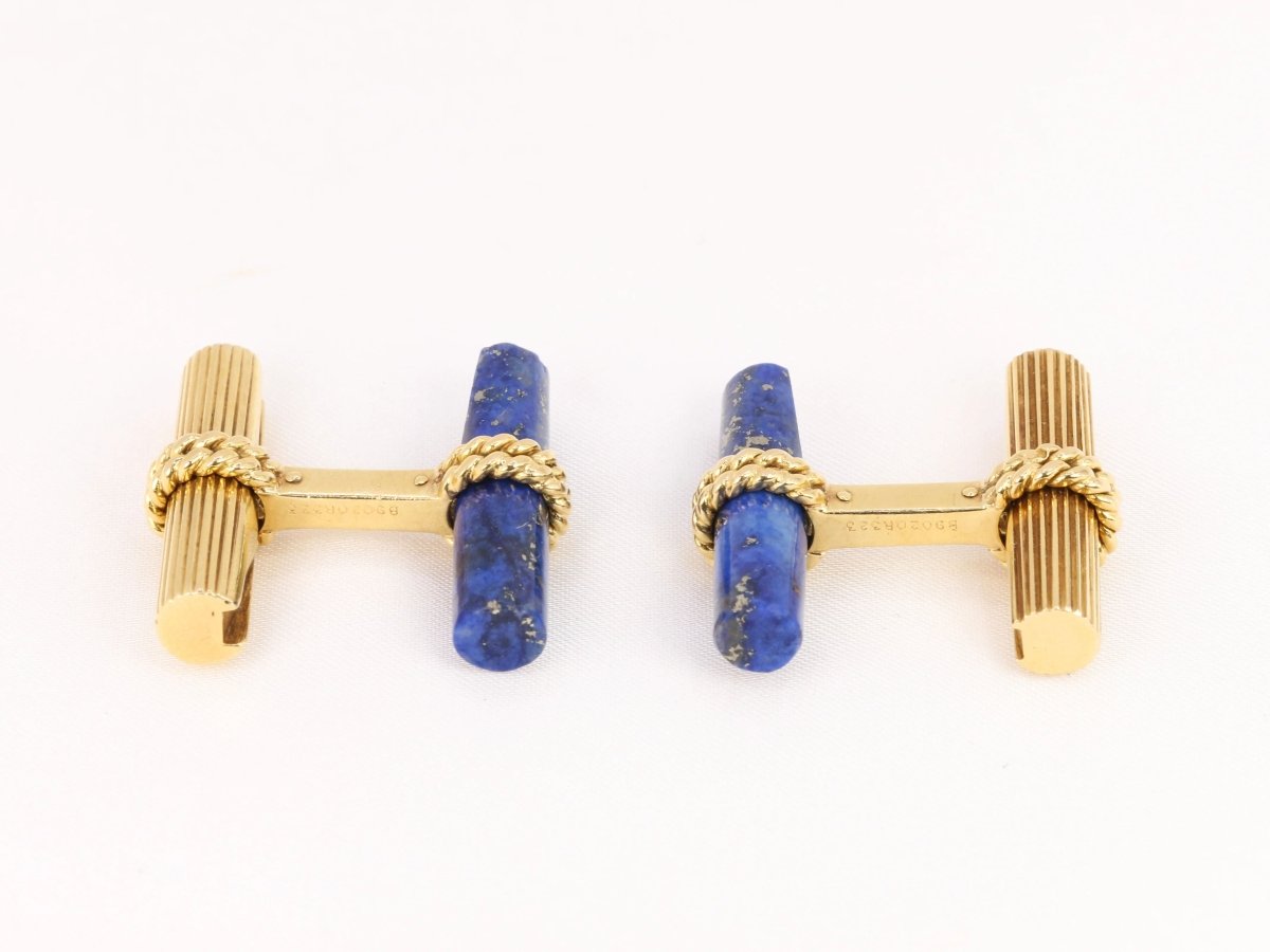 Boutons de Manchette Van Cleef & Arpels en Or Jaune, Malachite, Hématite et Lapis Lazuli - Castafiore