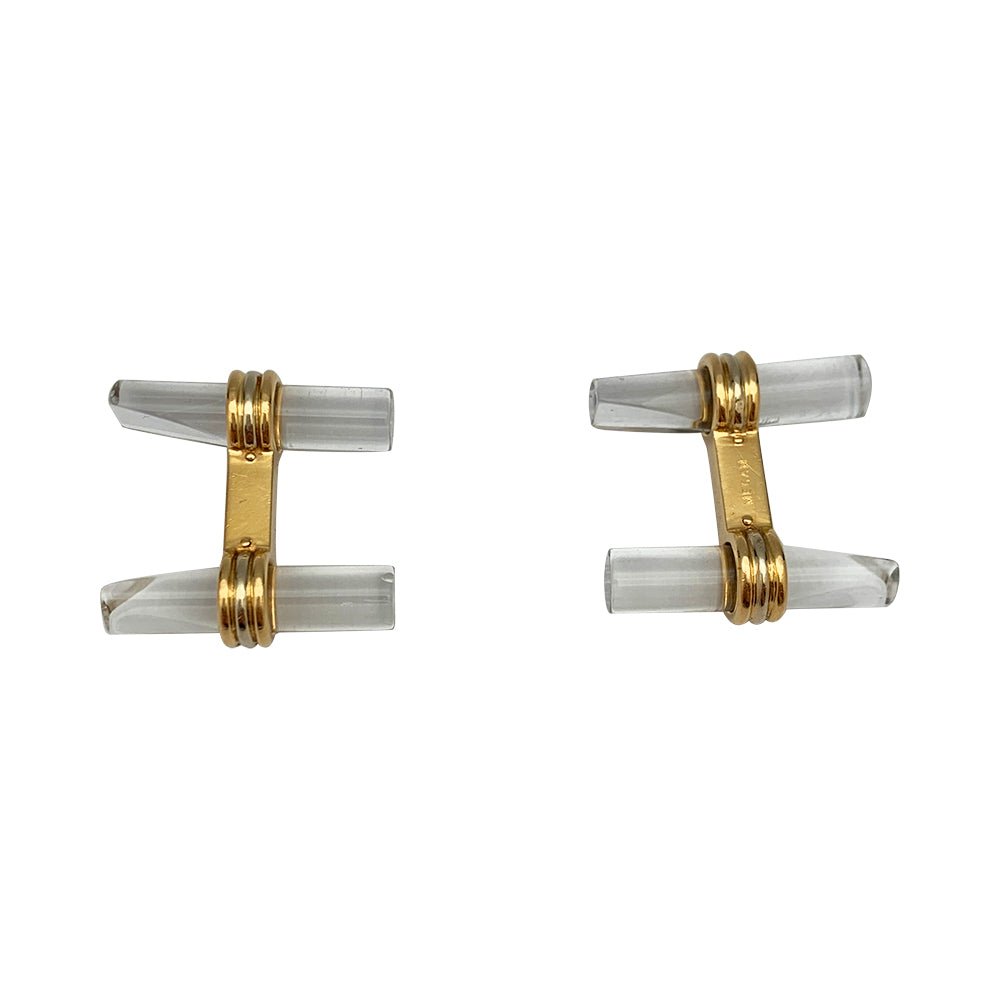 Boutons de manchette VAN CLEEF & ARPELS en or jaune, quartz et hématites - Castafiore