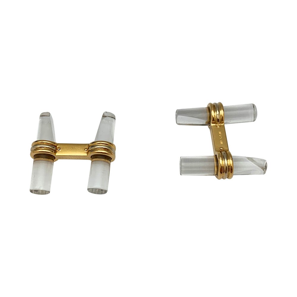 Boutons de manchette VAN CLEEF & ARPELS en or jaune, quartz et hématites - Castafiore