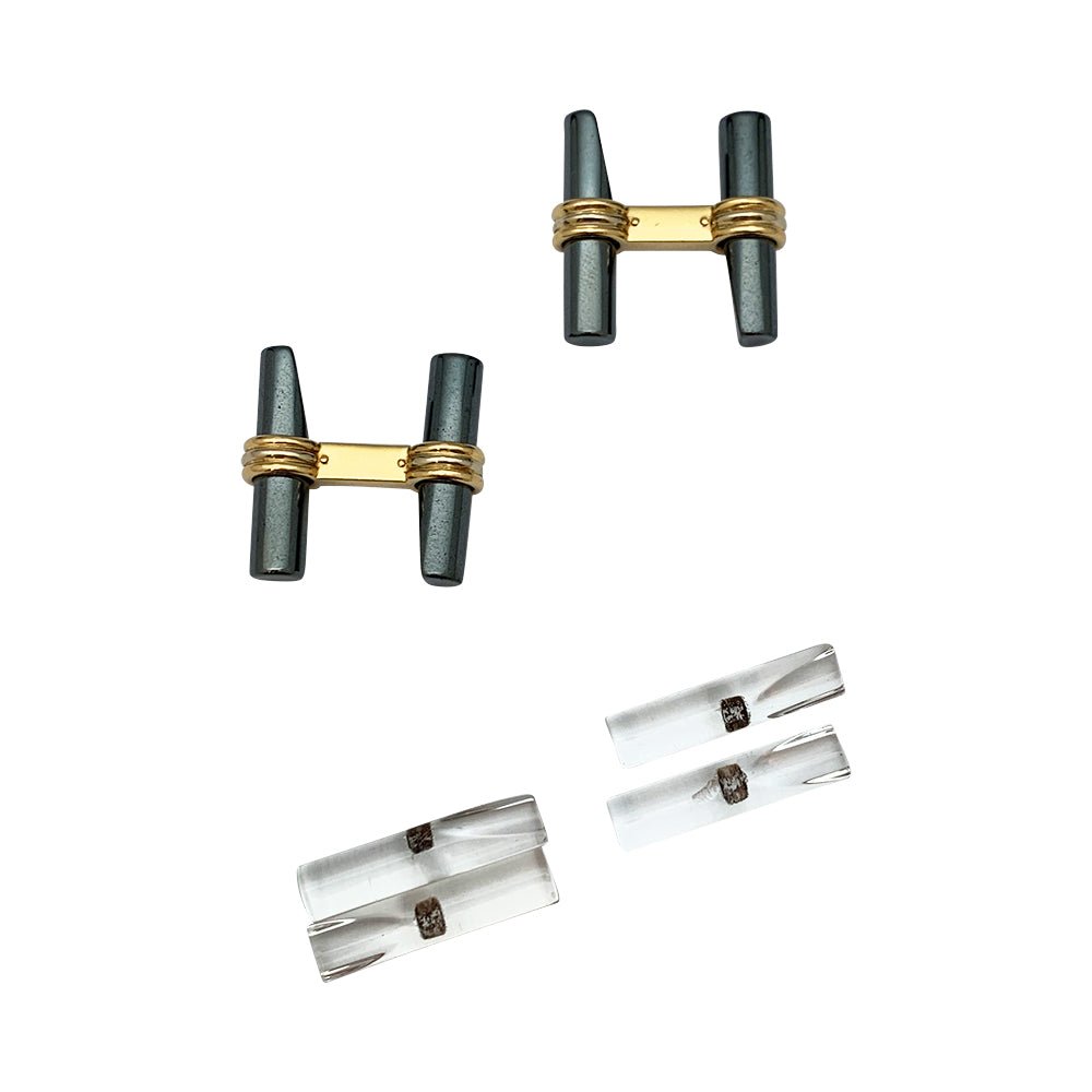 Boutons de manchette VAN CLEEF & ARPELS en or jaune, quartz et hématites - Castafiore